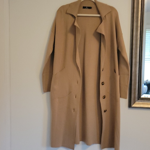 Camel Long Knit Casual Cardigan Oversize Sweater Fall Jacket Button Down Sz: S - Picture 5 of 13